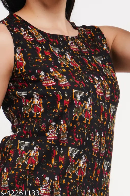 Rayon printed short night suit for women, sleeveless and short, available in S, M, L, XL, XXL