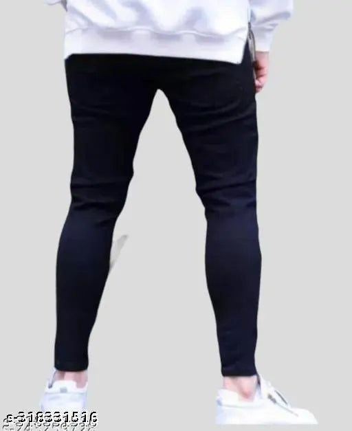 Men's polycotton black printed jeans, solid net, high-quality and comfortable apparel from Agate Garments