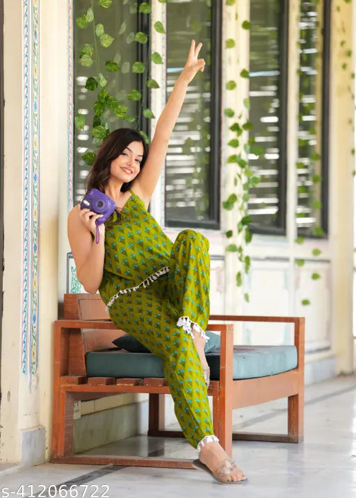 Lightweight & breathable rayon summer night suit, comfortable and printed for cool sleep