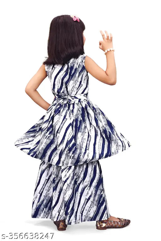 Navy Blue A-line Dhoti Kurta Set for Girl, crepe material, festive collection, 12-18 months size (knee length top, 19 inch bottom)