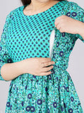 Printed cotton maternity feeding gown kurta, three-quarter sleeves, Indian origin - comfortable, stylish wear for expecting mothers