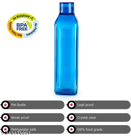 Multicolor 1000ml BPA-free plastic fridge water bottles, pack of 6 - food-safe, recyclable, and hygienic