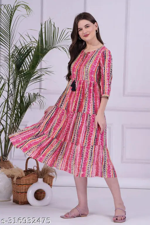 Multicolor Striped Rayon Kurti with Three-Quarter Sleeves, versatile ethnic wear for every event, made in India