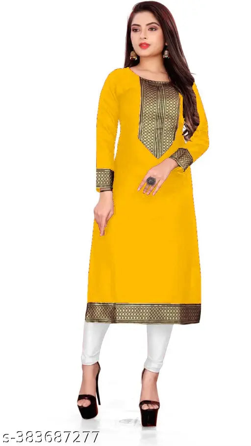 Multi color slub cotton, fully stitched straight kurti with lace border - combo pack of 2 (S, M sizes)