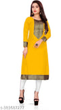 Multi color slub cotton, fully stitched straight kurti with lace border - combo pack of 2 (S, M sizes)