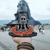 Solid Adiyogi statue, 112-feet miniature, Made in India, for car dashboard or home office decor, five-faced Rudraksha mala included