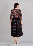 Rayon three-quarter sleeve printed Anarkali gown kurti, stylish trendy ethnic wear for women's festive and party outfits (India)