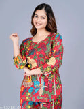 100% pure cotton Starry Nights co-ord set featuring vibrant tropical print, perfect for lounging or sleepwear, drawstring waist & three-quarter sleeves
