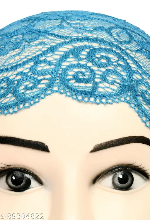 Turquoise Blue Lycra Net Headband (2 Pcs) - Women's hijab cap for full head coverage, suitable under any scarf or hijab, Indian origin