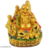 Multicolor poly resin laughing Buddha statue with children, 65cm tall, handcrafted in India