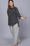 Trendy cotton top with printed pyjama night suit for women, comfortable and stylish, soft breathable fabric, suitable for sleepwear or loungewear, Indian origin