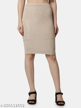 Women's solid pencil cream skirt, polyester, solid pattern, available in sizes 26, 28, 30, 32, 34. India-made fashion staple for various body types