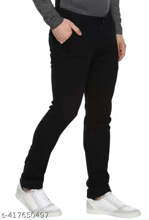 Comfy men's regular slim fit mid-rise black jeans - durable cotton, trendy casual wear