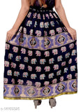 Black printed rayon flared skirt for women, stylish and free-size with a net pattern