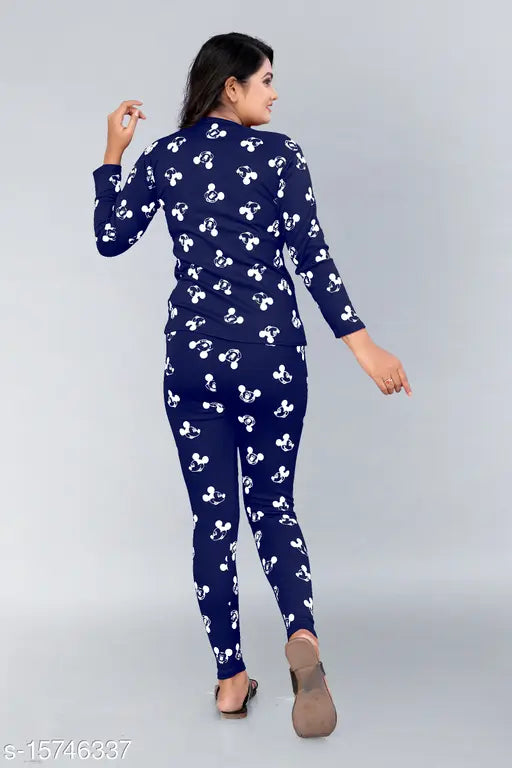 Women's cotton blend printed pyjamas nightsuit, long-sleeved and comfortable loungewear