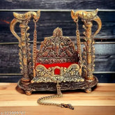 Antique finish metal Singhasan Laddu Gopal Shree Krishna Kanha Ji Jhula, intricate meena work, Indian origin