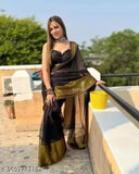 Chiffon plain zari saree with running pallu, Indian party wear for women