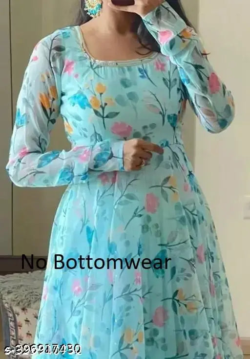 Indian Aruna Gown, long-sleeved printed net Georgette dress for S-XXL, floral patterns