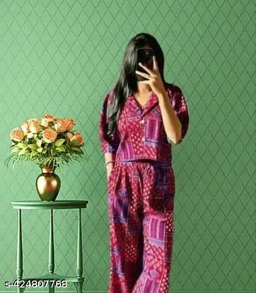 Women's printed crepe co-ord set jumpsuit, polycotton three-quarter sleeves, Indian fashion for women