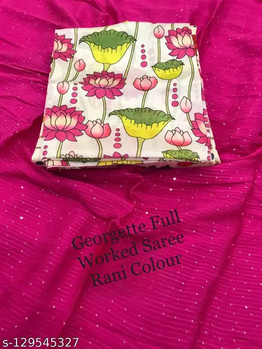 Georgette sequence full worked sari with digital print blouse, vibrant Indian fashion accessory