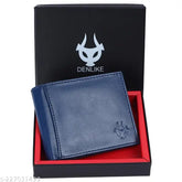 Blue faux leather men's wallet, 8 card slots, RFID, solid design