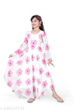 Awesome Girls ethnic printed Georgette gown, Pashmina fabric, long sleeves, floral print design for young girls' wardrobe