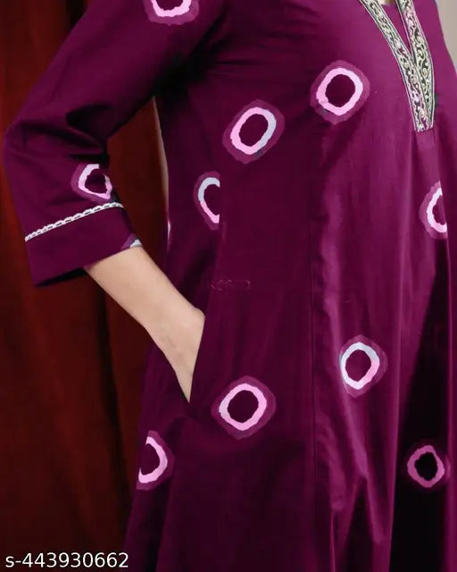 Whine printed cotton kurta set with palazzos, three-quarter sleeves, and a vibrant print on a single size or XXL