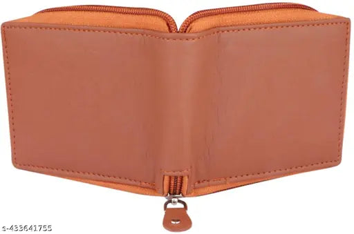 Tan artificial leather men's wallet, 4 compartments, slim bifold design, durable and stylish