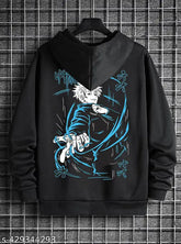 Black fleece Benny Brooks oversized round neck t-shirt/hoodie with Gojo printed, men's fashion wear on mannequin