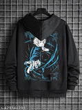 Black fleece Benny Brooks oversized round neck t-shirt/hoodie with Gojo printed, men's fashion wear on mannequin