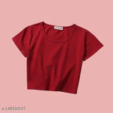 Solid color short sleeve crop t-shirts, stylish fashion apparel made in India