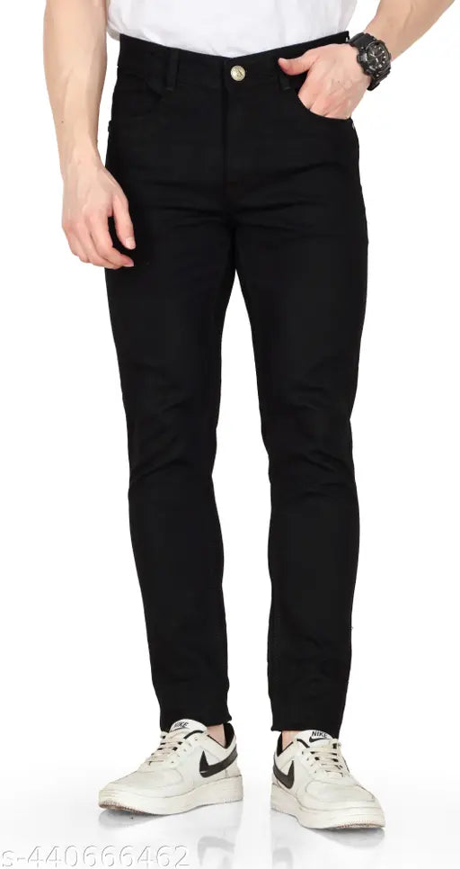 Stylish mid-rise, lightly washed black denim men's comfortable regular fit jeans - Quality Indian denim for everyday casual wear