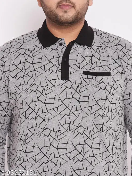 Grey cotton blend Wild West all-over printed plus size men's long sleeved t-shirt with checked pattern, stylish and trendy for summer parties or gym wear