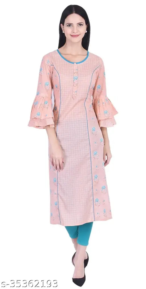 Short-sleeve printed cotton kurti, bell sleeves, pure cotton, Indian origin