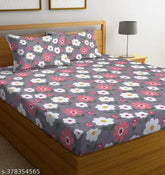 Elastic fitted galace cotton double bedsheet & pillow covers (78x78), floral print, ideal for adult mild winter use. Soft, high-quality Indian bed linens for a cozy bedroom upgrade