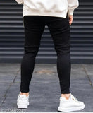 Men's slim black cotton-blend jeans, suitable for various occasions. Solid pattern, ideal for men's casual or formal wear