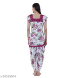 Floral print satin Cotovia nightdress and dhoti style suit, women's and girls' sleepwear in solid patterns