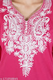 Magenta woollen Aari embroidered Kurta for women, vibrant multi-colored, three-quarter sleeves, trendy Indian party wear