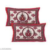 White Qfab Saganeri pure cotton bedsheet with 2 pillow covers, ethnic motifs on double queen size, ideal for AC room
