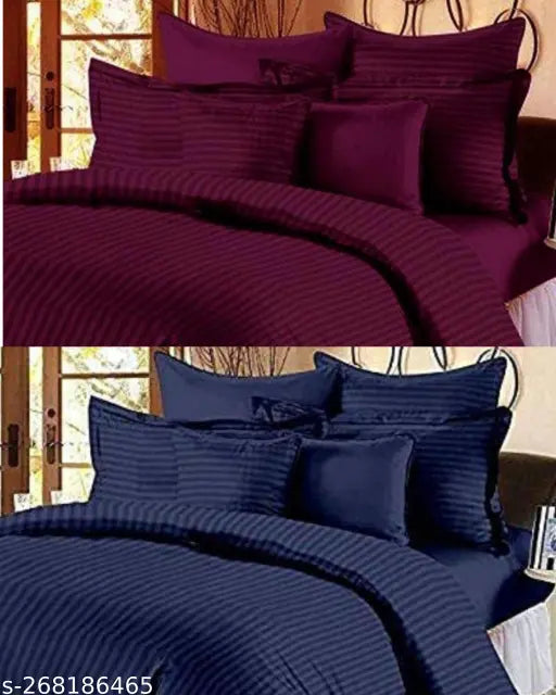 Satin striped cotton king size bedsheets combo pack with 4 pillow covers (90x100 inches), ideal for summer use and durable after multiple washes