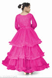 Exquisite net solid-sleeve kids' gown, handcrafted with care, India