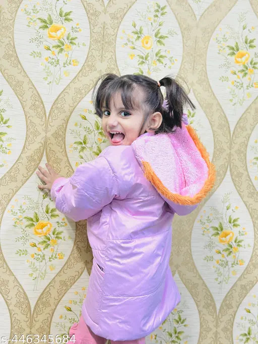 Nylon winter wear jacket for baby girl, solid color with long sleeves. Perfect for daily wear and parties. Available in sizes 3-4 Years to 7-8 Years. Made in India