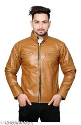 Faux Leather Riders Jacket, solid black with long sleeves, one safe pocket for mobile, sizes M, L, XL, XXL