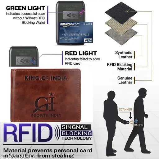Brown leather Growth India men's wallet, free size with two compartments