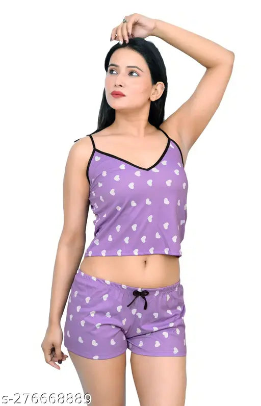 Indian silk blend printed net babydoll nightdress, ideal for romantic occasions