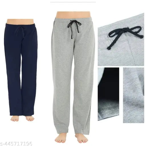 Grey and blue maxi-length cotton sleepwear set for women - combo pack of 2