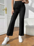 Cotton blend casual-formal women's trousers, solid net pattern. Available in sizes 24, 26, 28, 30, 32 (Waist: 24/26/28/30/32, Hip: 26/26/28/30/32, Length: 36/37/37/37/37 inches). Made in India