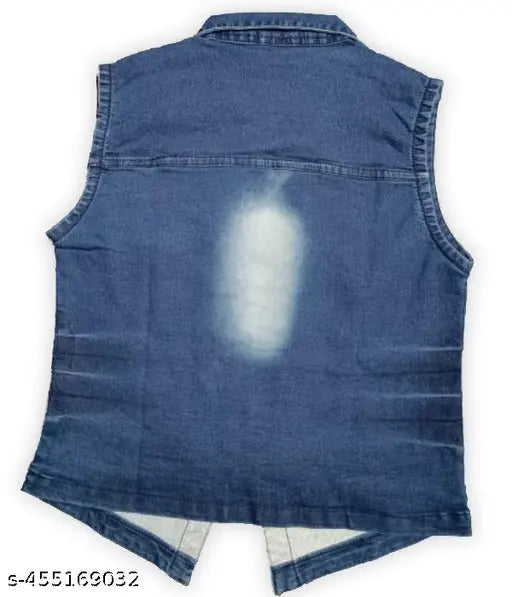 Denim sleeveless dyed/washed jacket, trendy women's denim jacket (XL & XXL sizes available), India origin