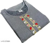 Woolen kurta set with pants, solid design, three-quarter sleeves, hand-embroidered Indian wool clothing for men or women