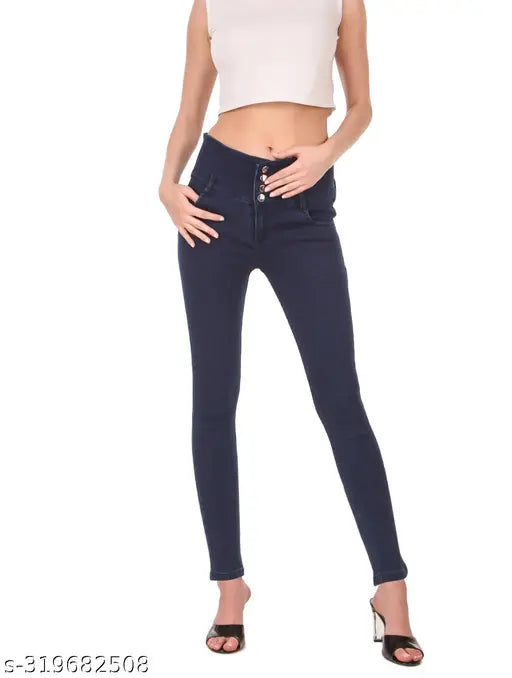 Dark blue denim women's jeans, size 28-36 for a versatile fit from India